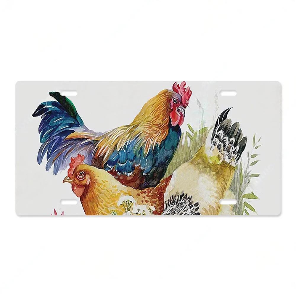 Vintage Metal Chicken Licenses Plate Signs Decor Plaque Metal Decoration for Hen House Door Farmhouse