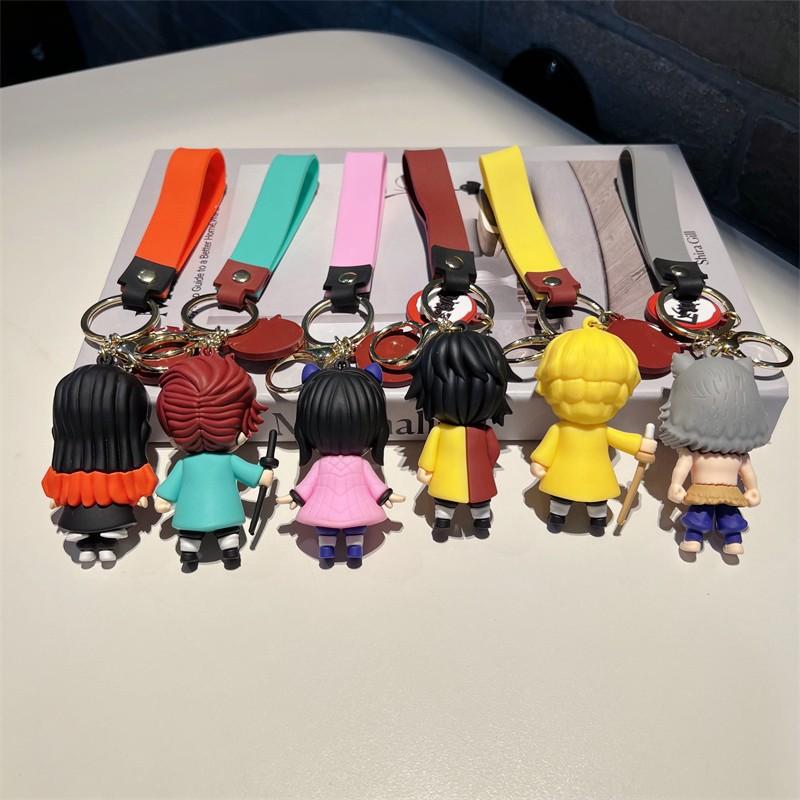 6PCS Demon Slayer Animation Design Figure POLYVINYL CHLORIDE Car Key Ring Adorable Animation Rubber Material Keyring Bagpack Innovative Couple Pendant