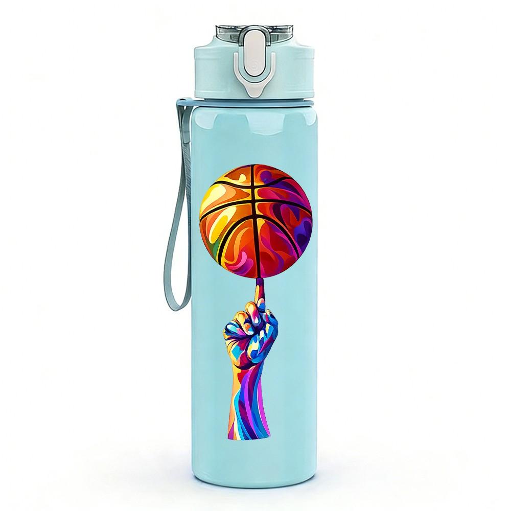 1PC Basketball Player Hand Hoop Print 750ml Color Plastic Sports Water Bottle Leakproof Flip Straw Lid Suitable for Sports Office Home Use