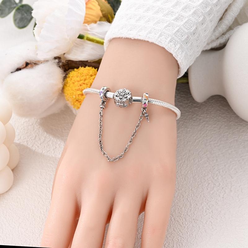925 Silver Star Moon Bracelet Ocean Safety Chain with Colored Zircon Beads DIY Fine Jewelry for Women