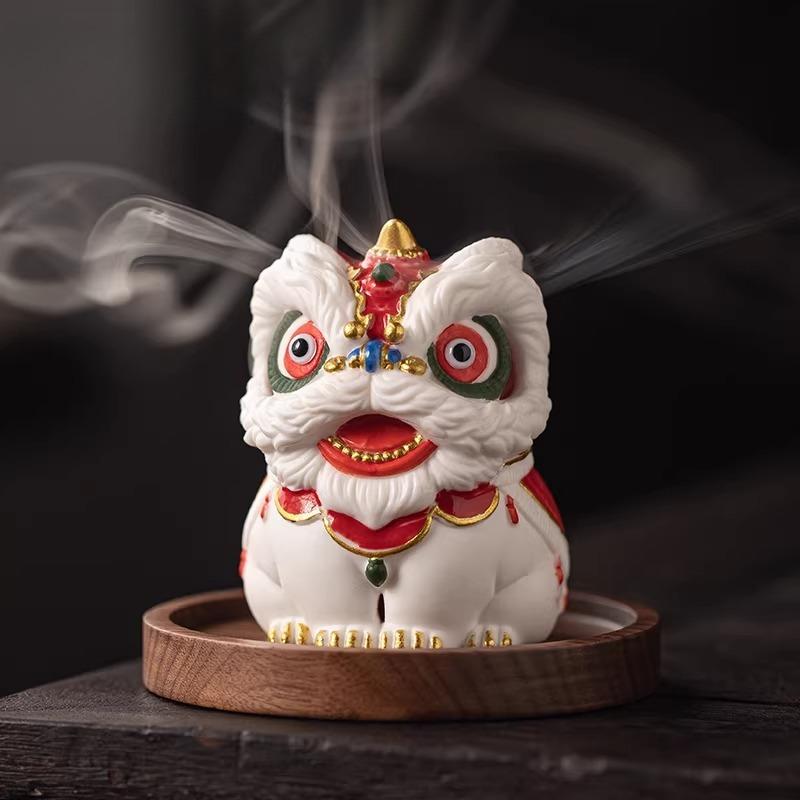 

BEPAN Chinese Style Ceramic Lion Dance Incense Burner Creative Cultural Gift Aroma Stove Tea Table Desktop Decoration Ornament