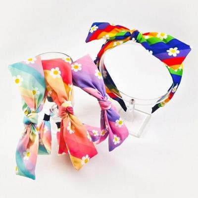 Mno Women's Retro Kitsch Rainbow Flower Big Bandana Ribbon Hairband Headband 4-Piece Set