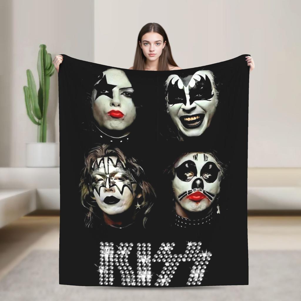 Kiss American Rock Band Blanket  Soft Warm Novelty Plush Throw Blanket For Home Decor Travel Flannel Bedspread Bed Cover