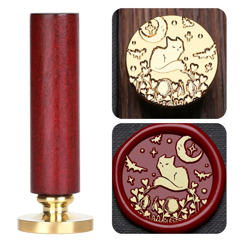 Halloween Seal Cylindrical Red Handle (handle + Brass Seal Head) Fire Lacquer Seal Set Handle Copper Head