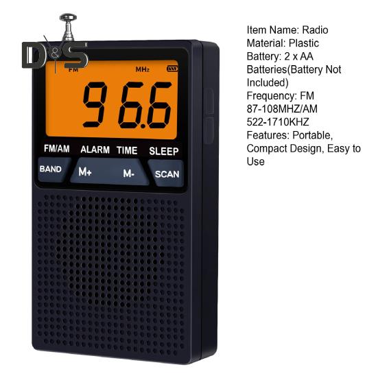 Portable AM/FM Radio Mini 2 Band Radio with Speaker Multipurpose Time Display Alarm Clock Function Large Screen Radio