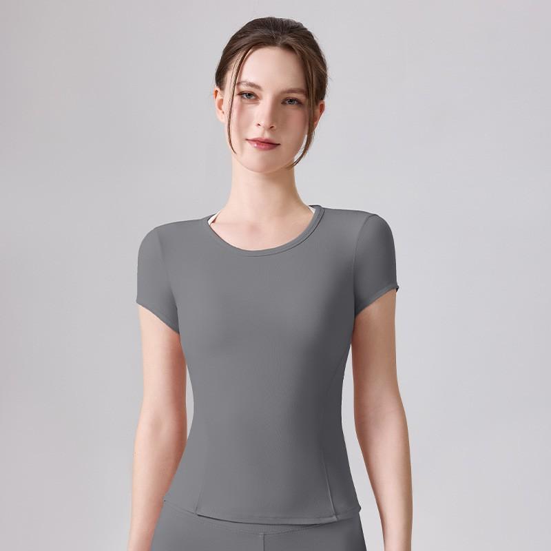 Womens Breathable Slim Fit Yoga Top Quick Dry Athletic Short Sleeve Gym Workout Shirt