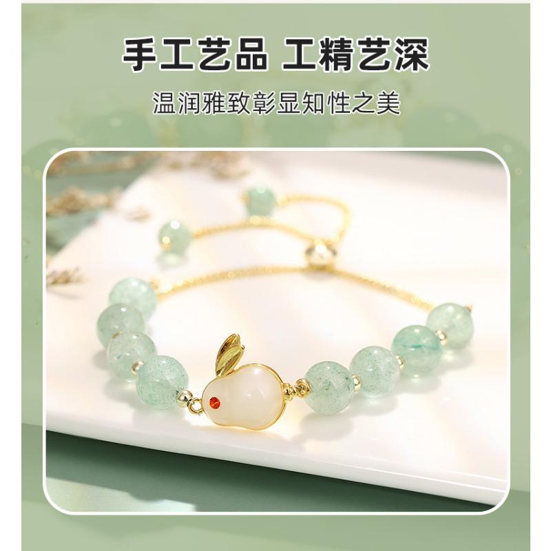 Women S Rabbit Bracelet Gold Plated Jade Bead Chinese Style Handmade Gift