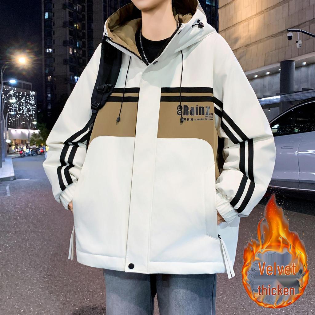 Men's & Teen Boys' Trendy Velvet-Enhanced Winter Jacket, Thick Cotton Windbreaker for Older Kids & Junior High Students