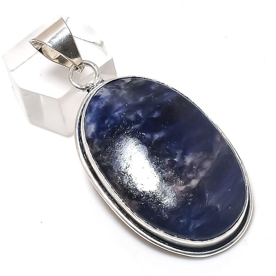 Natural Sodalite Gemstone 925 Sterling Silver Jewelry Pendant 2.25" V8l31