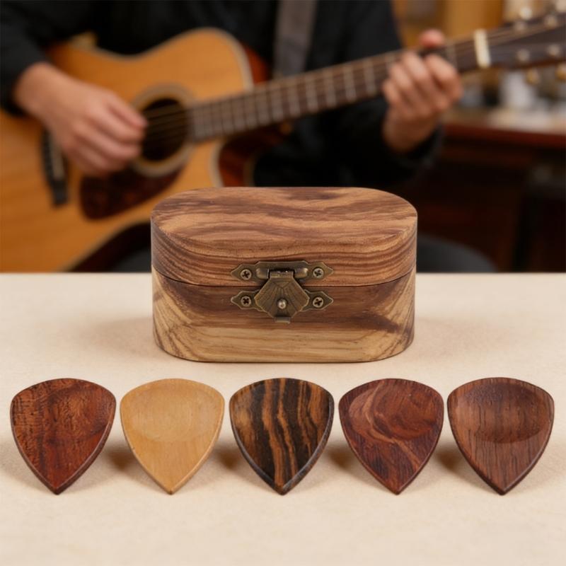 Wooden Guitar Pick Holder Set Mini Wooden Jewelry Organizers Wooden Guitar Plectrums for Electric Acoustic Bass Ukulele