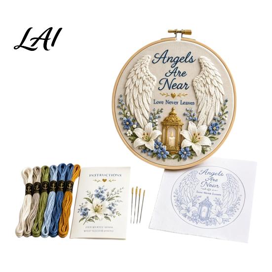 Handmade Wall Hanging Decor Memorial Embroidery Kit for Beginners Pre-Stamped Pattern Starter Creative Crafting Needlepoint with Hoop Threads,