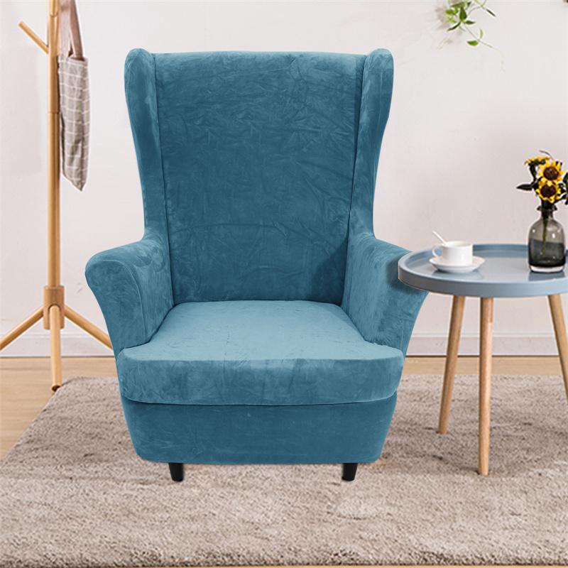 Thicken Velvet Wing Chair Cover Stretch Spandex Armchair Covers Warm Relax Sofa Cover Couch Slipcovers With Seat Cushion Covers