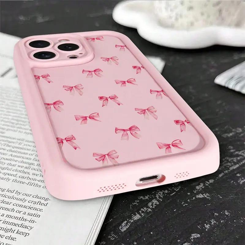 Gentle Pink Bow Print Phone Case For iPhone 16 17 Pro Max 15 14 13 12 11 XS X XR 7 8 16 Plus SE 2022 16E Cute Bownote Soft Cover