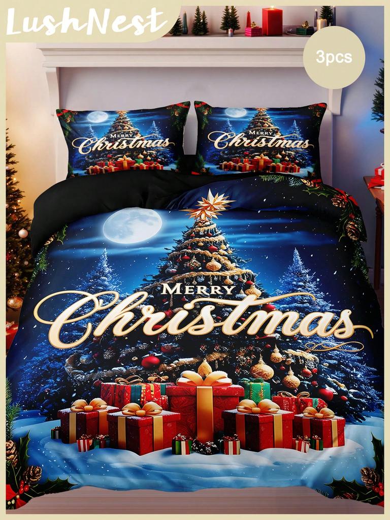 Christmas Bedding Set Merry Christmas Duvet Cover Set Christmas Printed 3 Pieces Christmas Room Decorations Comforter Cover Set