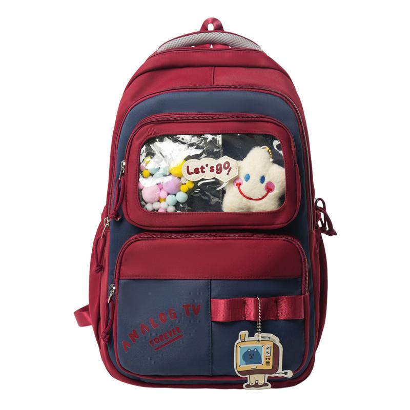 Color Block Backpack Large Capacity Student Schoolbag