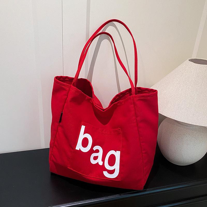 Fashi Letter Canvas Shoulder Bags for Women Large Capacity Simple Ladies Shopping Bag Casual Commuter Female Handbags Tote