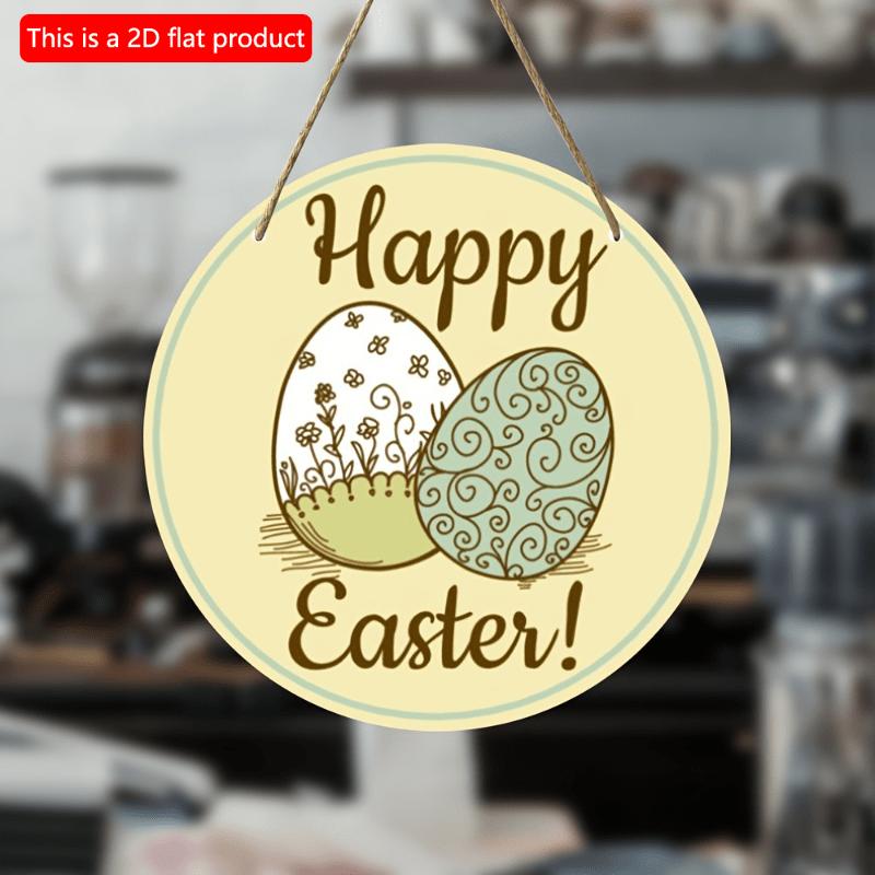 2d Flat 20*20cm, Easter Home Decoration, Easter Happy Egg Wooden Logo, for Home, Kitchen, Garden, Bedroom, Bar Decor.
