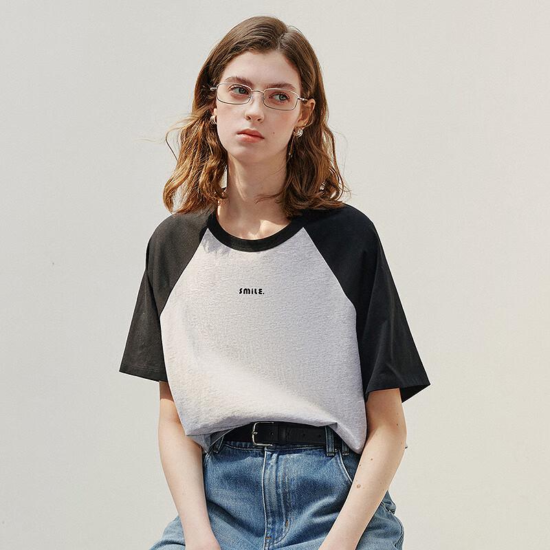 Chuyu Women's 2025 Summer Cotton Antimicrobial Contrast Letter Print Short Sleeve T-Shirt