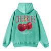 Trend Women Acid Wash Hoodies Fresh Red Cherries Prints Sweatshirts Oversize Pocket Cotton Pullovers Street Female