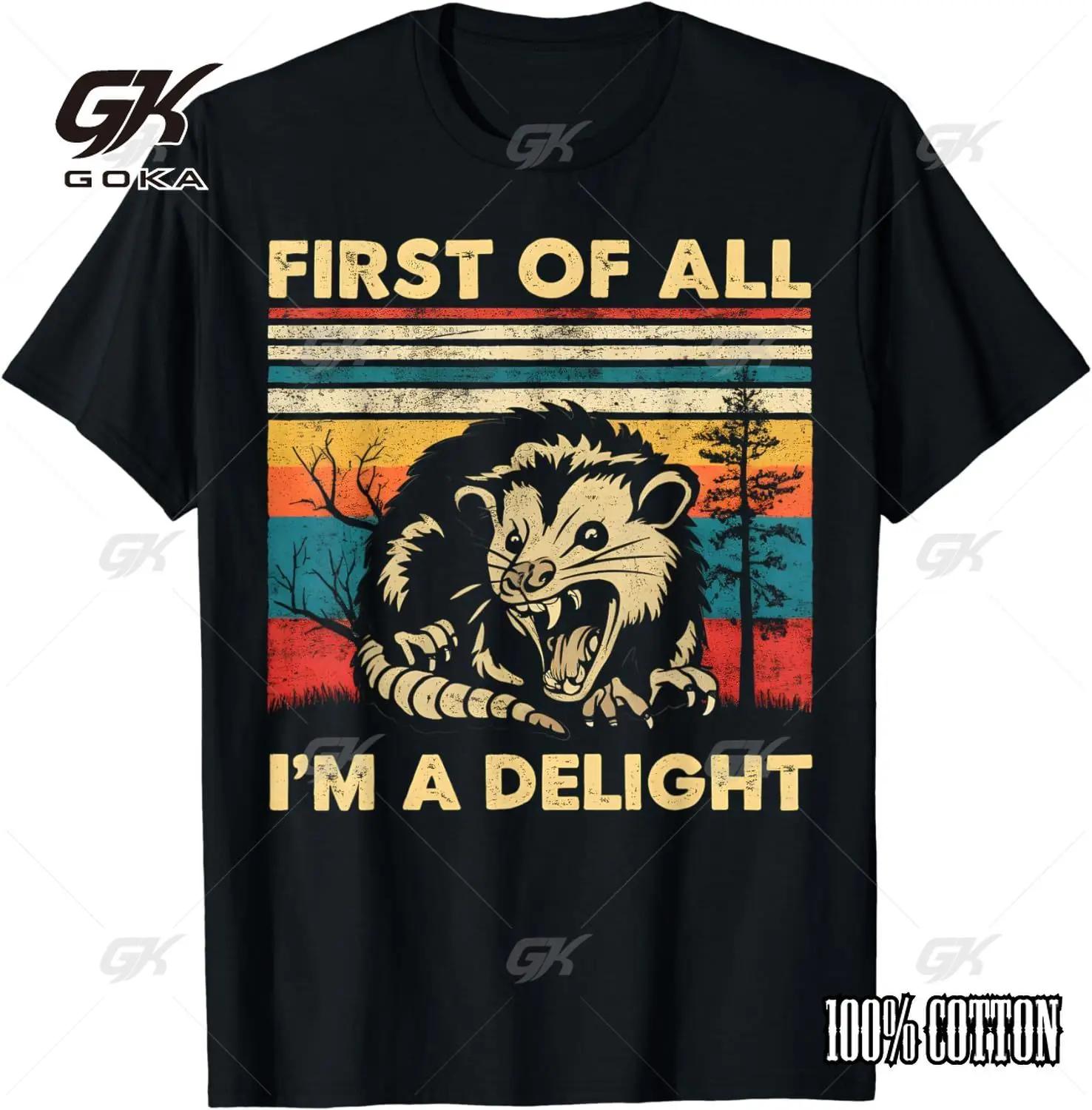First Of All Im A Delight Sarcastic Angry Opossum Possum Womens Tshirts Fashion Y2k Tops Tshirt Haikyuu Graphic Tees S