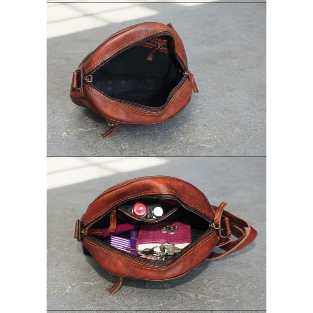 Dámska okrúhla taška cez rameno Pravá kožená crossbody kabelka Sling Hobo kabelka
