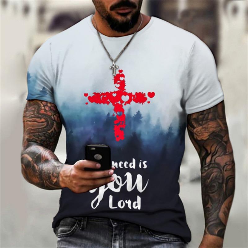 T-shirt da uomo Croce grafica Gesù Cristo Stampa 3d Maglietta da uomo Retro Classic a maniche corte Sciolto Personalità Top oversize