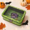 Seasonal Kitchen Storage Halloween Tin Box with Clear Lid, Witch Pumpkin Ghost Candy Window Metal Cases Container for Cookies Snacks, Festive