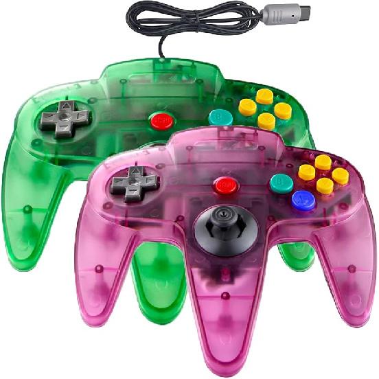 2 Pack Classic N64 Controller,Wired N64 64-bit Gamepad Joystick for N64 Console (Clear Blue and Clear Purple) Clear Green and Clear Pur