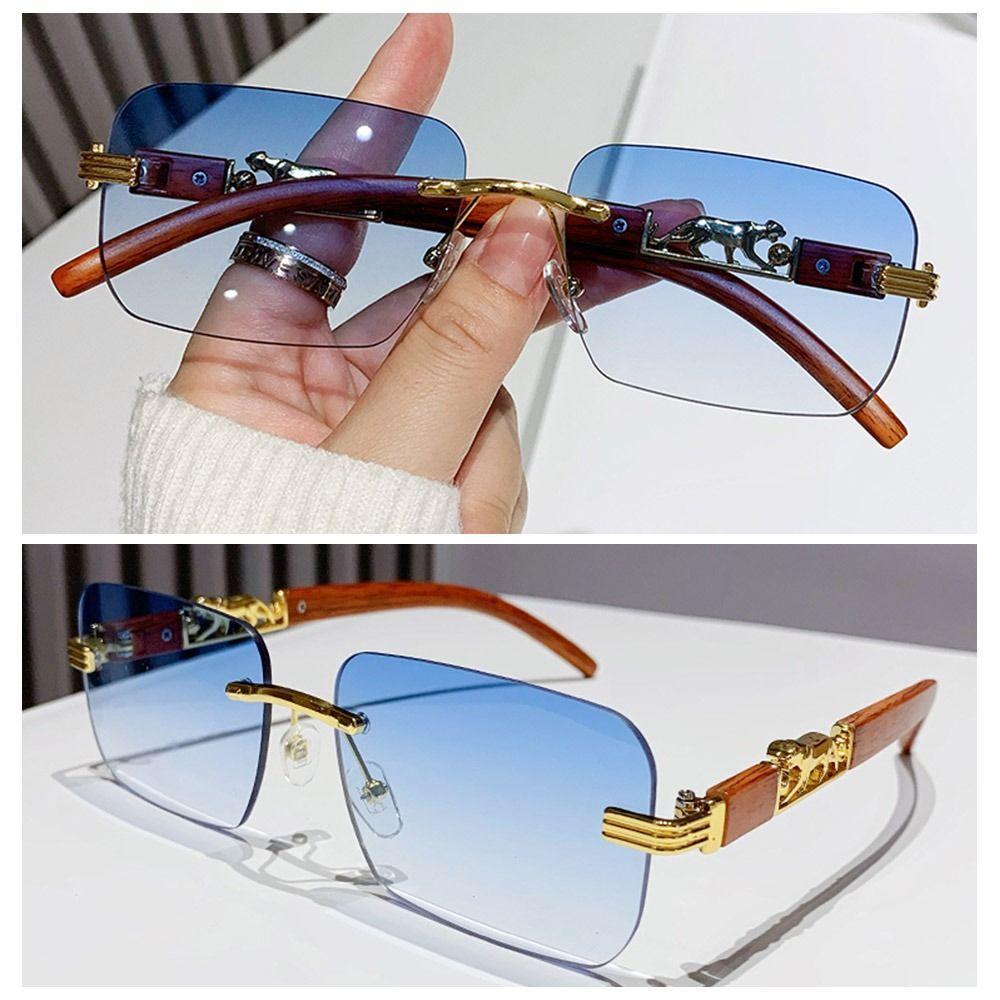 Metal Temples Rimless Cut Edge Sunglasses Unique Rectangle Sun Glasses  Daily Party Holiday Outdoor
