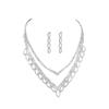Luksusowy Błyszczący Geometryczny Design Ażurowy Diamentowy Naszyjnik Kolczyki Dwuczęściowy Zestaw Biżuteria Ślubna