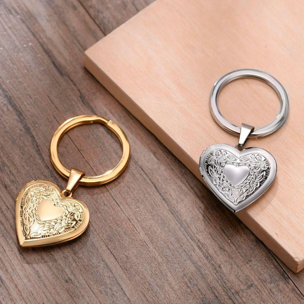 2Pcs Stainless Steel Photo Hold Pendant Charms Family Friendship Keychain  Bag Decor