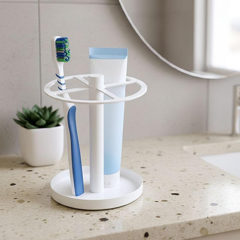 Metal Toothbrush Holder Punch-free Space-Saving Toothpaste Rack Multifunctional Makeupbrush Organizer Ideal for Bathroom