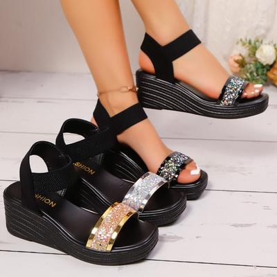 Sandalias Romanas de Plataforma con Cuña y Tira Elástica para Mujer