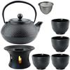 CAST IRON KETTLE 0.8L TEA POT WITH TEA INFILTER + 4x CUPS WARMER