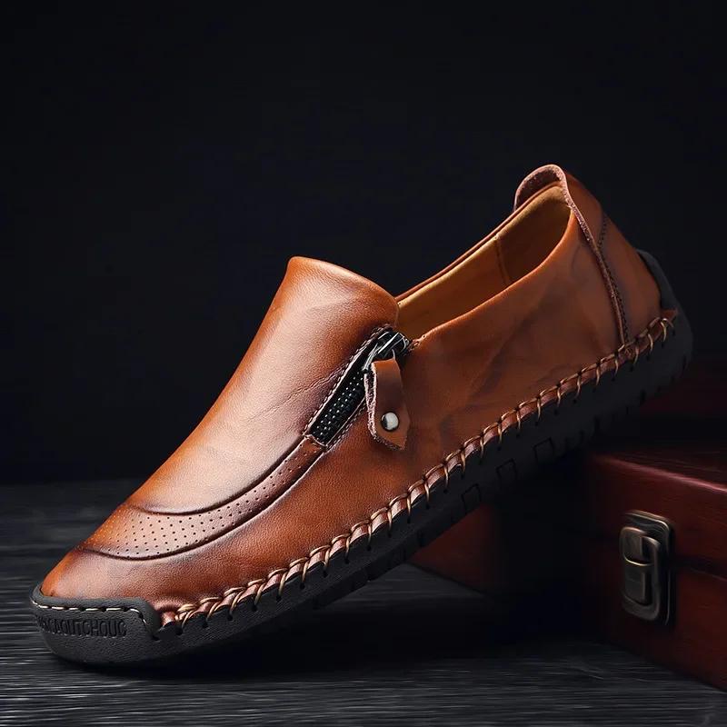 Håndlagde skinn herresko Uformelle Slip on Loafers Pustende skinnsko Men Flats Hot Sale Mokkasiner Tooling Shoes Plus Size
