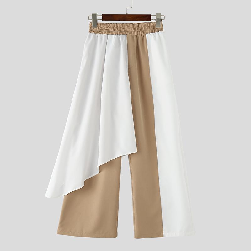 INCERUN Men Elastic Waist Ruffled Layers Casual Long Loose Pants Trousers