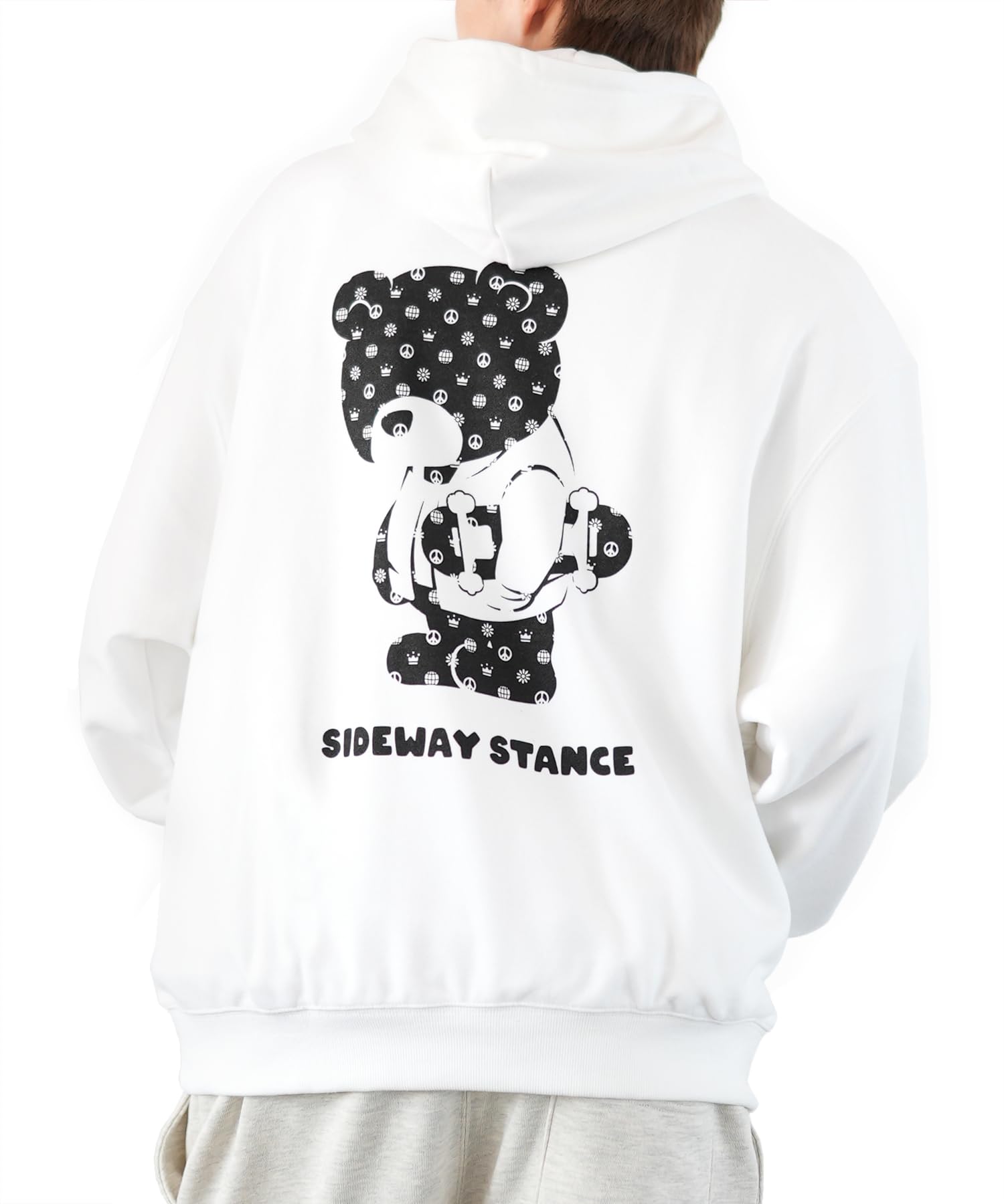 

IMPROMES SIDEWAY STANCE Monogram Bear Fleece Pullover Hoodie, Men s, 70225, White
