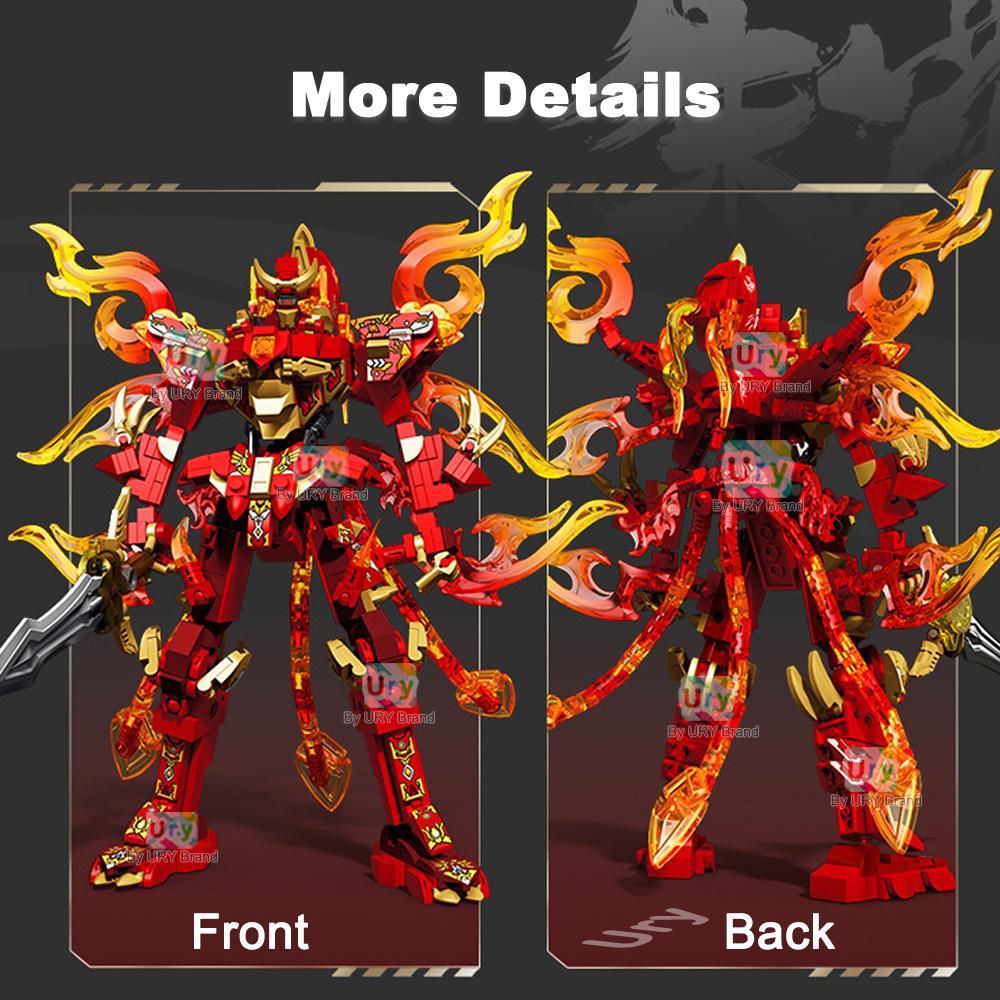 2in1 Red Warrior Roboter Kampf Mecha Fliegender Feuerdrache Set Kämpfer Bausteine Spielzeug für Kind Junge Weihnachtsgeschenk