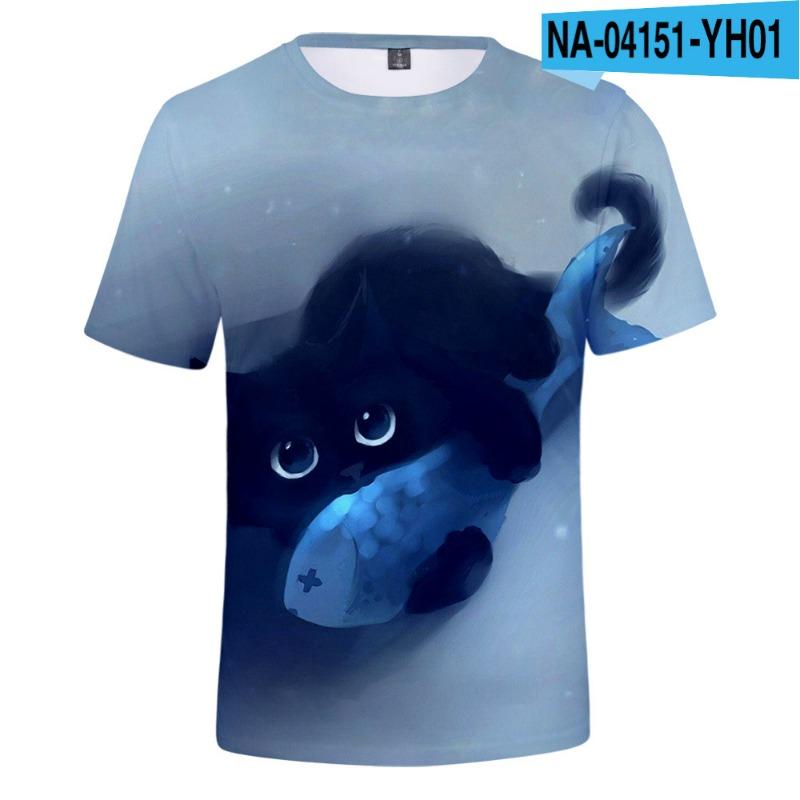 Children's Cat Adult 3D Printed Short Sleeve Men's Street Trend 3D Color Printed Short Sleeve T-shirt Tops & T-shirts (men’s)