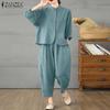 ZANZEA Women 3/4 Sleeve Blouse and Harem Pants Casual Two Piece Suit Sets