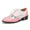 Red British Women Oxfords Mixed Color Pink Silver Mid Square Heel Brogues Flats Vintage Dress Party Lady Lace-up Patchwork Shoes