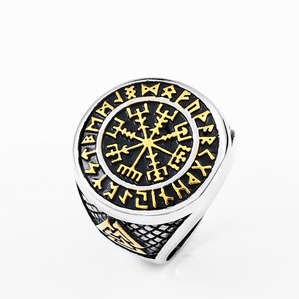 Viking Compass Ring For Men Norse Rune Stainless Steel Biker Jewelry Punk Fashion Gift Ring Size 7-13