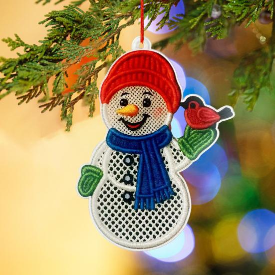 Yousheng Christmas Ornaments 2D Acrylic Snowman Santa Claus Hanging Ornament with Stitching Texture for Winter Holiday Tree Decor
