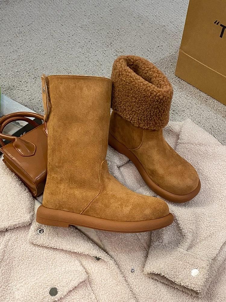 

Популярные женские зимние меховые ботинки средней высоты на плоском каблуке с отворотом из чистой кожи, бархатные ботинки из коровьей кожи, теплые хлопковые ботинки 40 верблюд