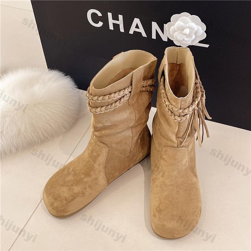 Fashion Women's Short Boots 2025 Autumn New Vintage Suede Casual Ankle Botas Women Solid Tassel Flat Bottom Females Shoes Botas Mujer