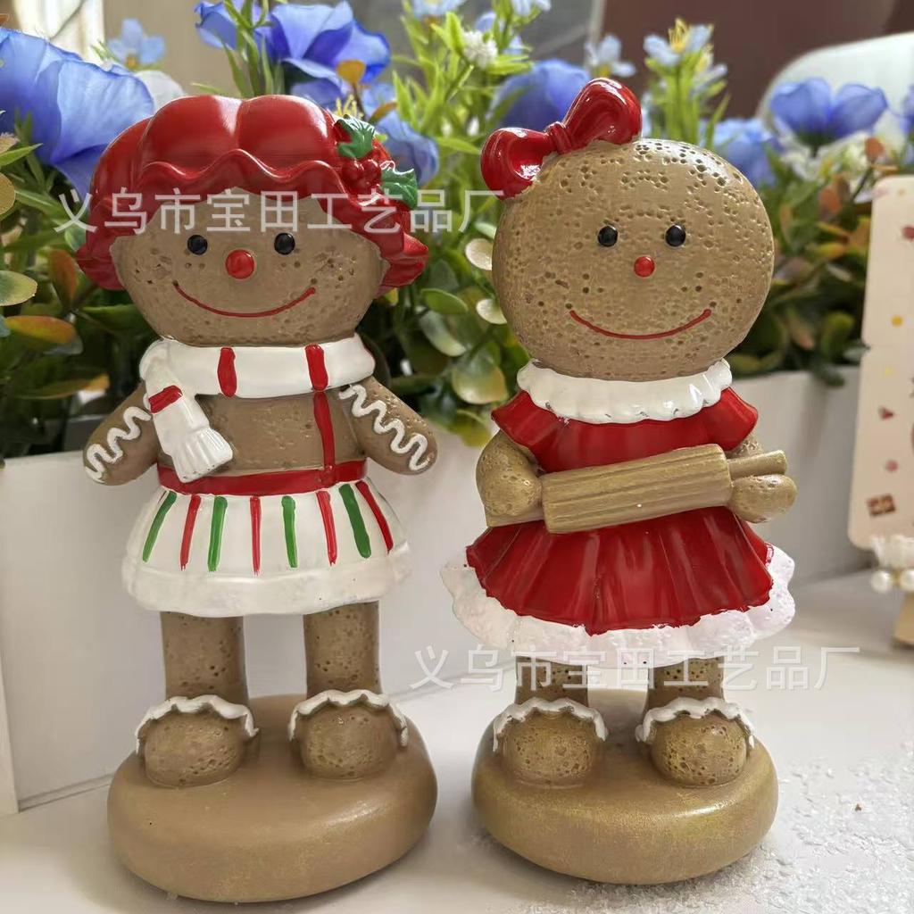 New Christmas Decoration Resin Statue Ornament Gingerbread Man Girl Home Tabletop Party Decoration Ornament