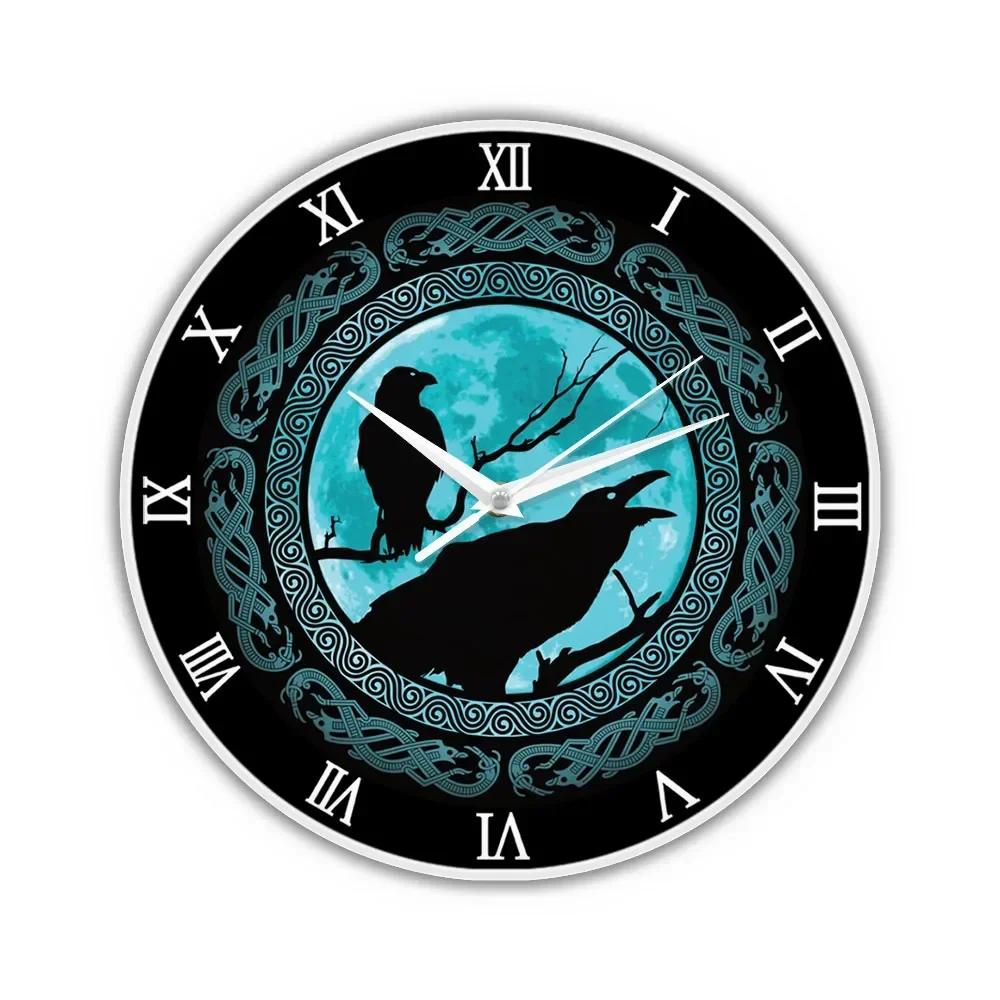

Odins Ravens Luminous Printed Wall Clock Home Decor Viking Norse Mythology Hugin And Munin Odin The Crow God Neon Light ClA3L1M1