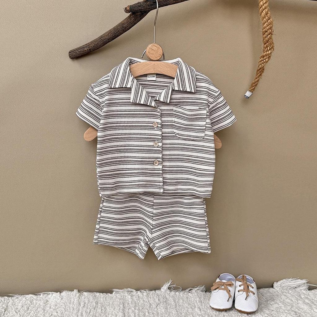 Korean Summer 2026: Boys' Striped Button Two-Piece Set