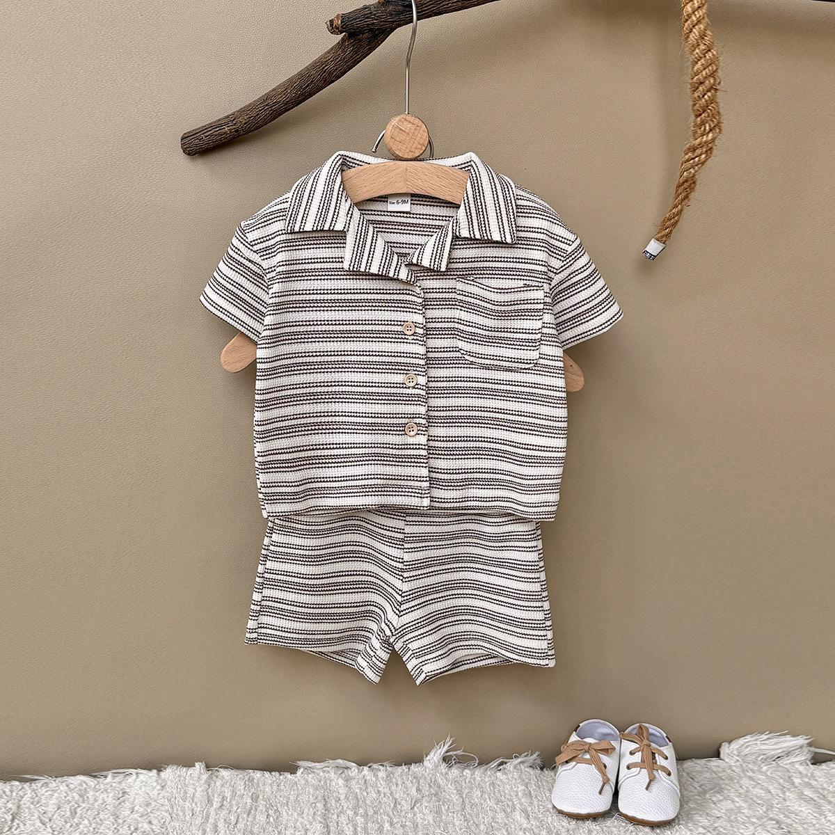 Korean Summer 2026: Boys Striped Button Two-Piece Set 66cm/6-9 Months