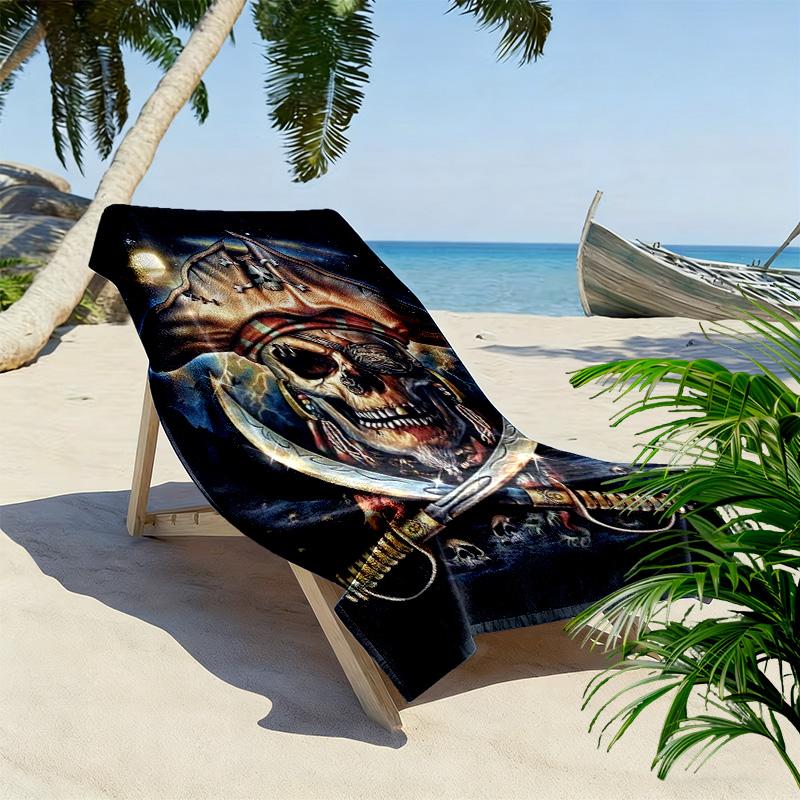 Pirate Art Print Beach Towel, Large Soft Quick Dry Towel for Beach Camping Swimming